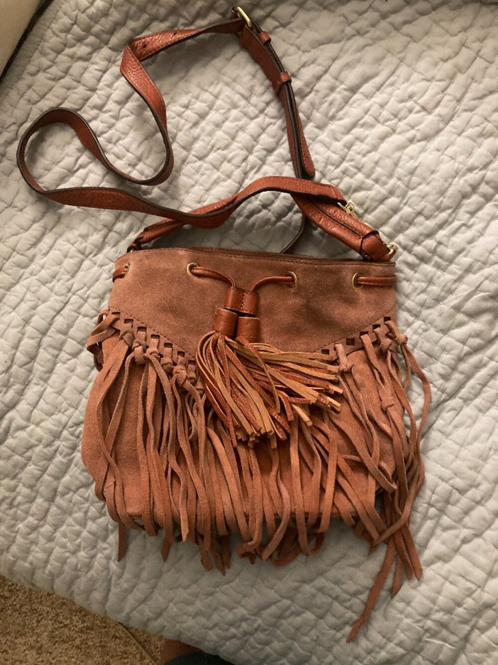 Rebecca Minkoff Rapture bucket bag leather boho fringe crossbody or handle